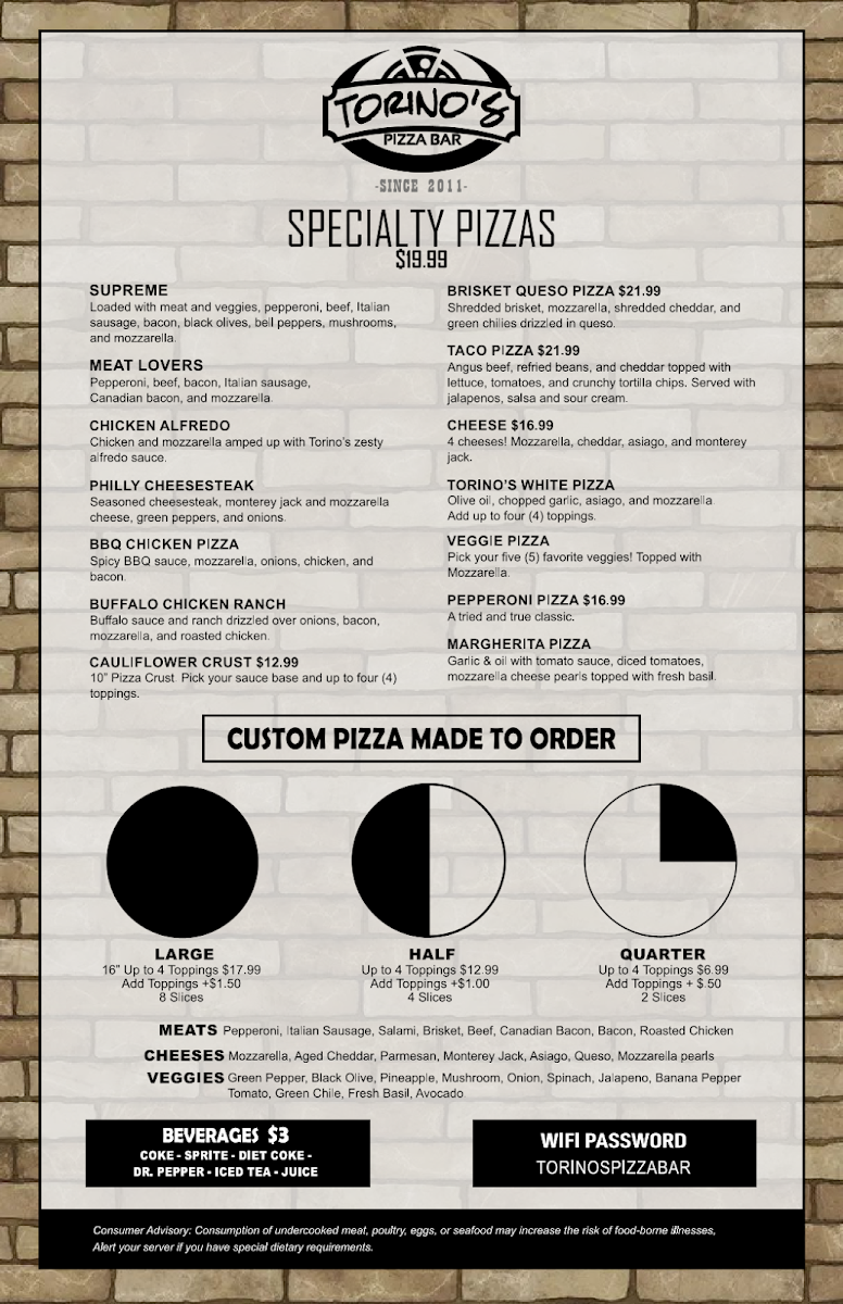 Torino's Pizza Bar Menu - Image 2